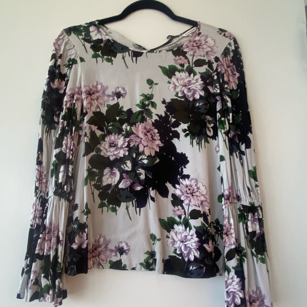 Club Monaco Purple and Black Floral Blouse